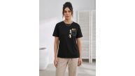 Kadın Sevimli Kedi Cep Baskılı Tişört Kısa Kol Yazlık T-Shirt - Siyah Kadın Sevimli Kedi Cep Baskılı Tişört Kısa Kol Yazlık T-Shirt - Siyah