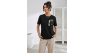 Kadın Sevimli Kedi Cep Baskılı Tişört Kısa Kol Yazlık T-Shirt - Siyah Kadın Sevimli Kedi Cep Baskılı Tişört Kısa Kol Yazlık T-Shirt - Siyah