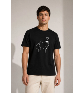 Erkek Köpek Figürlü Minimal Baskılı Tişört Kısa Kol Yazlık T-Shirt - Siyah