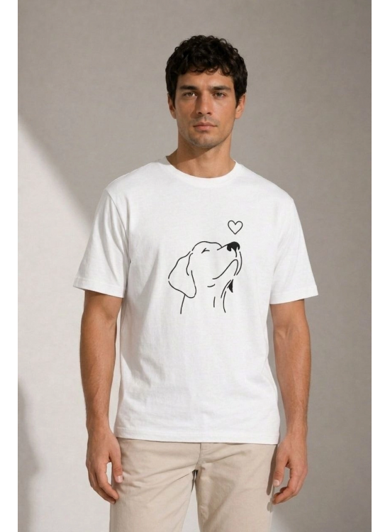 Erkek Köpek Figürlü Minimal Baskılı Tişört Kısa Kol Yazlık T-Shirt - Beyaz Erkek Köpek Figürlü Minimal Baskılı Tişört Kısa Kol Yazlık T-Shirt - Beyaz