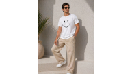 Erkek Minimal Gülümseyen Yüz Baskılı Tişört Kısa Kol Yazlık T-Shirt - Beyaz Erkek Minimal Gülümseyen Yüz Baskılı Tişört Kısa Kol Yazlık T-Shirt - Beyaz