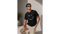 Erkek Minimal Gülümseyen Yüz Baskılı Tişört Kısa Kol Yazlık T-Shirt - Siyah Erkek Minimal Gülümseyen Yüz Baskılı Tişört Kısa Kol Yazlık T-Shirt - Siyah