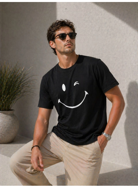 Erkek Minimal Gülümseyen Yüz Baskılı Tişört Kısa Kol Yazlık T-Shirt - Siyah Erkek Minimal Gülümseyen Yüz Baskılı Tişört Kısa Kol Yazlık T-Shirt - Siyah
