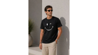 Erkek Minimal Gülümseyen Yüz Baskılı Tişört Kısa Kol Yazlık T-Shirt - Siyah Erkek Minimal Gülümseyen Yüz Baskılı Tişört Kısa Kol Yazlık T-Shirt - Siyah