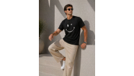 Erkek Minimal Gülümseyen Yüz Baskılı Tişört Kısa Kol Yazlık T-Shirt - Siyah Erkek Minimal Gülümseyen Yüz Baskılı Tişört Kısa Kol Yazlık T-Shirt - Siyah