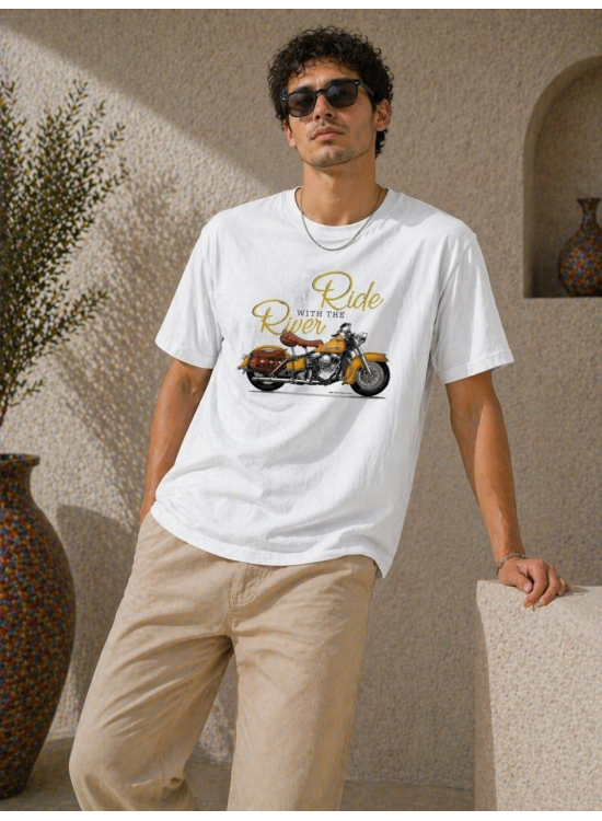Erkek Motosiklet Baskılı Tişört Bisiklet Yaka Kısa Kol Yazlık T-Shirt - Beyaz Erkek Motosiklet Baskılı Tişört Bisiklet Yaka Kısa Kol Yazlık T-Shirt - Beyaz