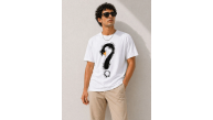 Erkek Kuğu Figürlü Soru İşareti Baskılı Tişört Kısa Kol T-Shirt - Beyaz Erkek Kuğu Figürlü Soru İşareti Baskılı Tişört Kısa Kol T-Shirt - Beyaz