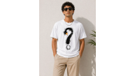 Erkek Kuğu Figürlü Soru İşareti Baskılı Tişört Kısa Kol T-Shirt - Beyaz Erkek Kuğu Figürlü Soru İşareti Baskılı Tişört Kısa Kol T-Shirt - Beyaz