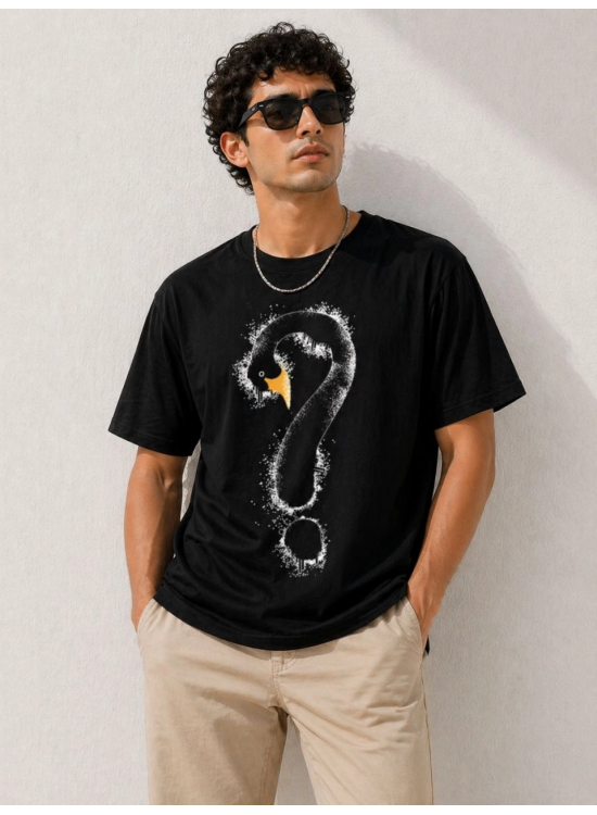 Erkek Kuğu Figürlü Soru İşareti Baskılı Tişört Kısa Kol T-Shirt - Siyah Erkek Kuğu Figürlü Soru İşareti Baskılı Tişört Kısa Kol T-Shirt - Siyah