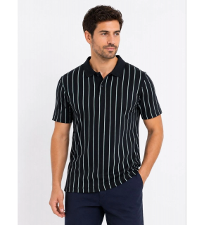 Erkek Pike Kumaş Çizgili Polo Yaka Tişört Kısa Kol Yazlık T-Shirt - Siyah
