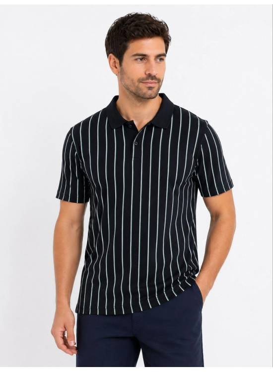 Erkek Pike Kumaş Çizgili Polo Yaka Tişört Kısa Kol Yazlık T-Shirt - Siyah Erkek Pike Kumaş Çizgili Polo Yaka Tişört Kısa Kol Yazlık T-Shirt - Siyah