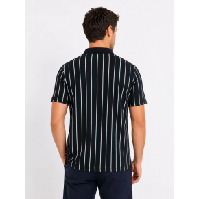 Erkek Pike Kumaş Çizgili Polo Yaka Tişört Kısa Kol Yazlık T-Shirt - Siyah