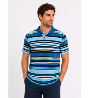 Erkek Çizgili Polo Yaka Tişört Kısa Kol Yazlık T-Shirt Regular Fit - Mavi