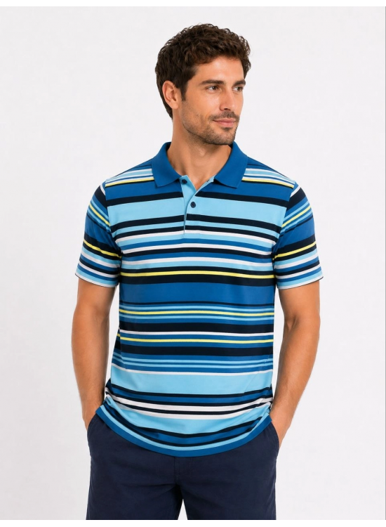 Erkek Çizgili Polo Yaka Tişört Kısa Kol Yazlık T-Shirt Regular Fit - Mavi Erkek Çizgili Polo Yaka Tişört Kısa Kol Yazlık T-Shirt Regular Fit - Mavi
