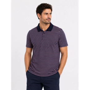 Erkek Pike Kumaş Gül Kurusu Çizgili Polo Yaka Tişört Kısa Kol T-Shirt - Siyah