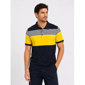 Erkek Pike Kumaş Çizgili Polo Yaka Tişört Kısa Kol Yazlık T-Shirt - Lacivert