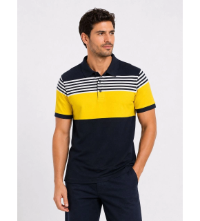 Erkek Pike Kumaş Çizgili Polo Yaka Tişört Kısa Kol Yazlık T-Shirt - Lacivert