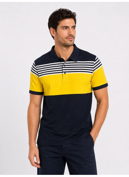 Erkek Pike Kumaş Çizgili Polo Yaka Tişört Kısa Kol Yazlık T-Shirt - Lacivert Erkek Pike Kumaş Çizgili Polo Yaka Tişört Kısa Kol Yazlık T-Shirt - Lacivert