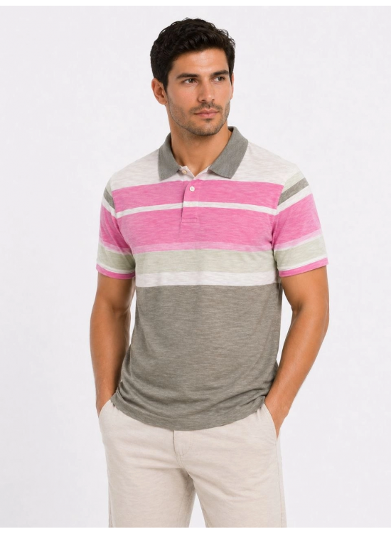 Erkek Flamlı Penye Çizgili Polo Yaka Tişört Kısa Kol Yazlık T-Shirt - Gri Erkek Flamlı Penye Çizgili Polo Yaka Tişört Kısa Kol Yazlık T-Shirt - Gri