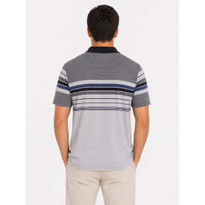 Erkek Flamlı Penye Çizgili Polo Yaka Tişört Kısa Kol Yazlık T-Shirt - Gri