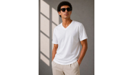 Erkek V Yaka Basic Tişört Kısa Kol Yazlık Regular Fit T-Shirt - Beyaz Erkek V Yaka Basic Tişört Kısa Kol Yazlık Regular Fit T-Shirt - Beyaz