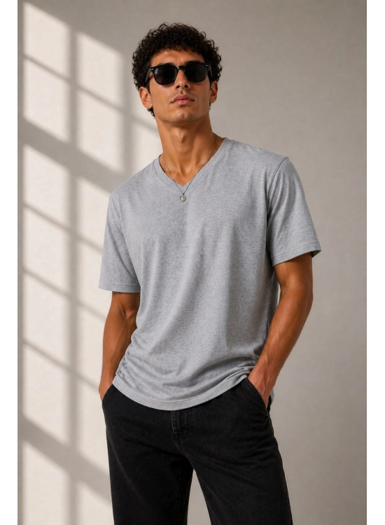 Erkek V Yaka Basic Tişört Kısa Kol Yazlık Regular Fit T-Shirt - Gri Erkek V Yaka Basic Tişört Kısa Kol Yazlık Regular Fit T-Shirt - Gri