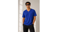 Erkek V Yaka Basic Tişört Kısa Kol Yazlık Regular Fit T-Shirt - Saks Mavisi Erkek V Yaka Basic Tişört Kısa Kol Yazlık Regular Fit T-Shirt - Saks Mavisi