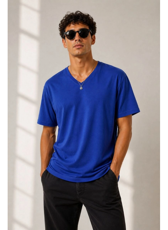 Erkek V Yaka Basic Tişört Kısa Kol Yazlık Regular Fit T-Shirt - Saks Mavisi Erkek V Yaka Basic Tişört Kısa Kol Yazlık Regular Fit T-Shirt - Saks Mavisi