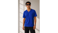 Erkek V Yaka Basic Tişört Kısa Kol Yazlık Regular Fit T-Shirt - Saks Mavisi Erkek V Yaka Basic Tişört Kısa Kol Yazlık Regular Fit T-Shirt - Saks Mavisi