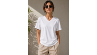 Kadın V Yaka Basic Tişört Kısa Kol Yazlık Regular Fit T-Shirt - Beyaz Kadın V Yaka Basic Tişört Kısa Kol Yazlık Regular Fit T-Shirt - Beyaz