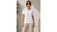 Kadın V Yaka Basic Tişört Kısa Kol Yazlık Regular Fit T-Shirt - Beyaz Kadın V Yaka Basic Tişört Kısa Kol Yazlık Regular Fit T-Shirt - Beyaz