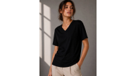 Kadın V Yaka Basic Tişört Kısa Kol Yazlık Regular Fit T-Shirt - Siyah Kadın V Yaka Basic Tişört Kısa Kol Yazlık Regular Fit T-Shirt - Siyah