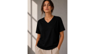 Kadın V Yaka Basic Tişört Kısa Kol Yazlık Regular Fit T-Shirt - Siyah Kadın V Yaka Basic Tişört Kısa Kol Yazlık Regular Fit T-Shirt - Siyah
