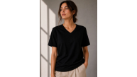 Kadın V Yaka Basic Tişört Kısa Kol Yazlık Regular Fit T-Shirt - Siyah Kadın V Yaka Basic Tişört Kısa Kol Yazlık Regular Fit T-Shirt - Siyah