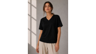 Kadın V Yaka Basic Tişört Kısa Kol Yazlık Regular Fit T-Shirt - Siyah Kadın V Yaka Basic Tişört Kısa Kol Yazlık Regular Fit T-Shirt - Siyah