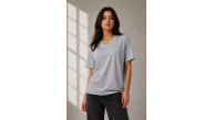 Kadın V Yaka Basic Tişört Kısa Kol Yazlık Regular Fit T-Shirt - Gri Kadın V Yaka Basic Tişört Kısa Kol Yazlık Regular Fit T-Shirt - Gri