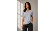 Kadın V Yaka Basic Tişört Kısa Kol Yazlık Regular Fit T-Shirt - Gri Kadın V Yaka Basic Tişört Kısa Kol Yazlık Regular Fit T-Shirt - Gri