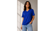 Kadın V Yaka Basic Tişört Kısa Kol Yazlık Regular Fit T-Shirt - Saks Mavisi Kadın V Yaka Basic Tişört Kısa Kol Yazlık Regular Fit T-Shirt - Saks Mavisi