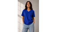 Kadın V Yaka Basic Tişört Kısa Kol Yazlık Regular Fit T-Shirt - Saks Mavisi Kadın V Yaka Basic Tişört Kısa Kol Yazlık Regular Fit T-Shirt - Saks Mavisi