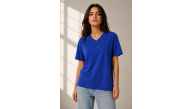 Kadın V Yaka Basic Tişört Kısa Kol Yazlık Regular Fit T-Shirt - Saks Mavisi Kadın V Yaka Basic Tişört Kısa Kol Yazlık Regular Fit T-Shirt - Saks Mavisi