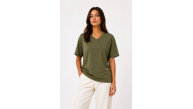 Kadın V Yaka Basic Tişört Kısa Kol Yazlık Regular Fit T-Shirt - Haki Kadın V Yaka Basic Tişört Kısa Kol Yazlık Regular Fit T-Shirt - Haki
