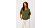 Kadın V Yaka Basic Tişört Kısa Kol Yazlık Regular Fit T-Shirt - Haki Kadın V Yaka Basic Tişört Kısa Kol Yazlık Regular Fit T-Shirt - Haki