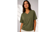 Kadın V Yaka Basic Tişört Kısa Kol Yazlık Regular Fit T-Shirt - Haki Kadın V Yaka Basic Tişört Kısa Kol Yazlık Regular Fit T-Shirt - Haki