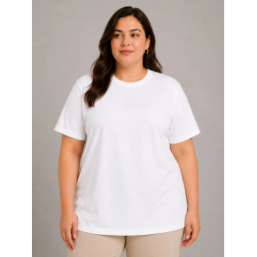 Kadın Battal Big Size Basic Tişört Bisiklet Yaka Rahat Kalıp T-Shirt - Beyaz