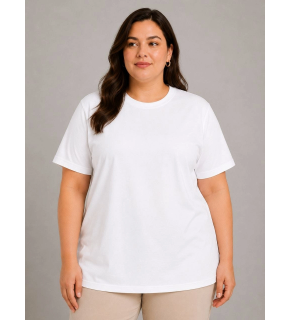 Kadın Battal Big Size Basic Tişört Bisiklet Yaka Rahat Kalıp T-Shirt - Beyaz