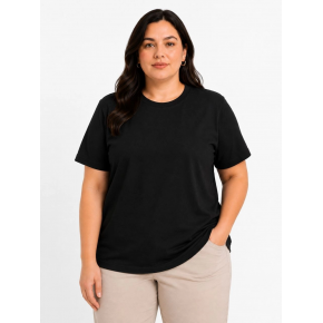 Kadın Battal Big Size Basic Tişört Bisiklet Yaka Rahat Kalıp T-Shirt - Siyah