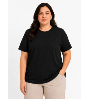 Kadın Battal Big Size Basic Tişört Bisiklet Yaka Rahat Kalıp T-Shirt - Siyah