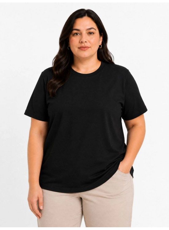 Kadın Battal Big Size Basic Tişört Bisiklet Yaka Rahat Kalıp T-Shirt - Siyah Kadın Battal Big Size Basic Tişört Bisiklet Yaka Rahat Kalıp T-Shirt - Siyah