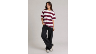 Kadın Çizgili Oversize Tişört Bisiklet Yaka Kısa Kol Yazlık T-Shirt - Bordo Kadın Çizgili Oversize Tişört Bisiklet Yaka Kısa Kol Yazlık T-Shirt - Bordo