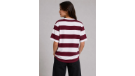 Kadın Çizgili Oversize Tişört Bisiklet Yaka Kısa Kol Yazlık T-Shirt - Bordo Kadın Çizgili Oversize Tişört Bisiklet Yaka Kısa Kol Yazlık T-Shirt - Bordo